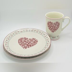 Vintage Japan Porcelain Quilt Heart Footed Coffee Mug & Plate Set Of 3 Coquette